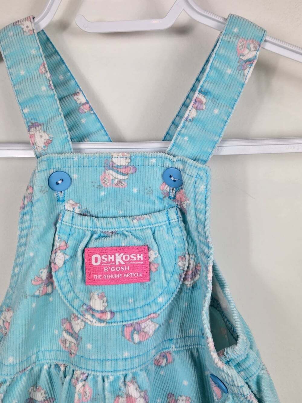 Vintage OshKosh B'Gosh Corduroy Jumper Dress 2T Teddy Bear Sleigh Print Made USA - Picture 3 of 8